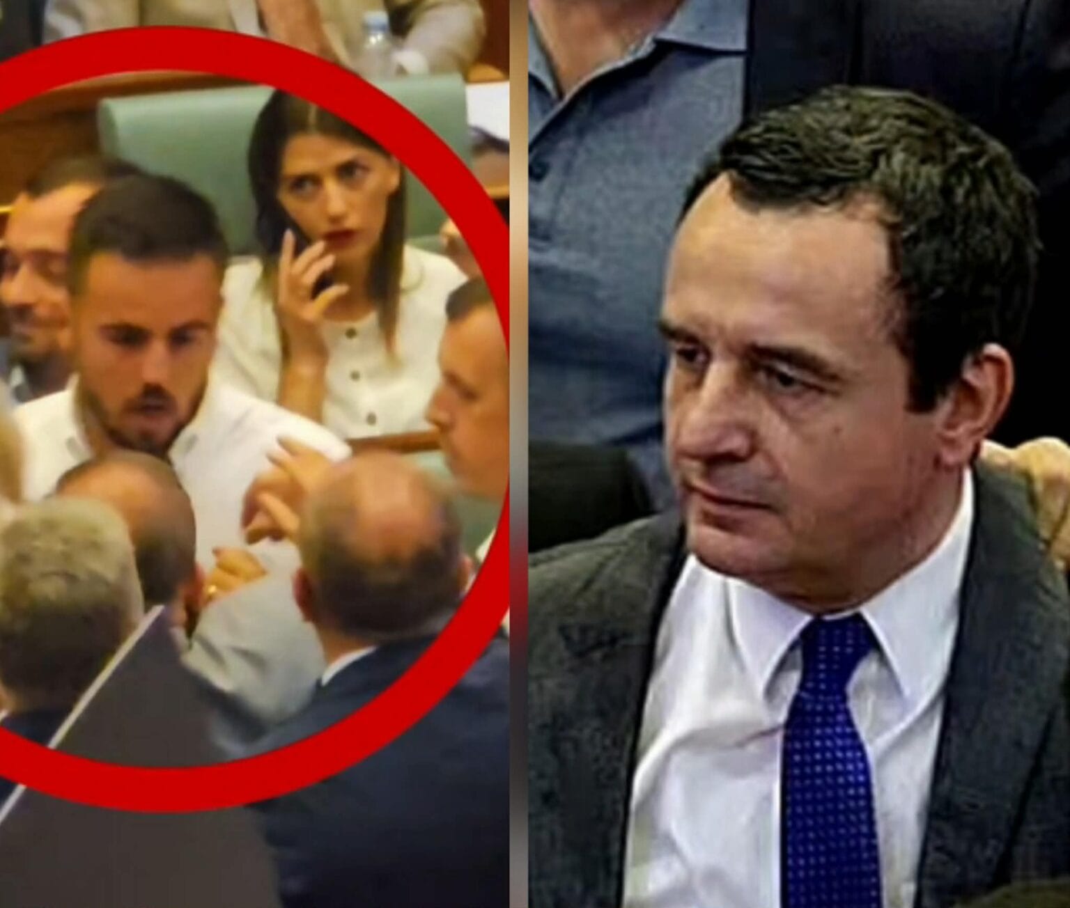 Moment i paharruar  Alban Bajrami në mbrojtje të vendosur të Albin Kurtit përballë sulmeve fizike të opozitës