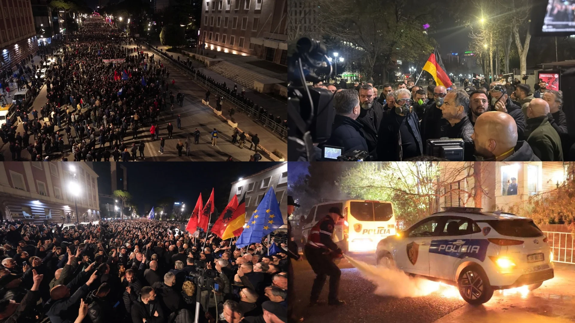 Kryeministria në flakë  Shpërthejnë fishekzjarrët  protestuesit largohen me vrap  kundërpërgjigjet policia