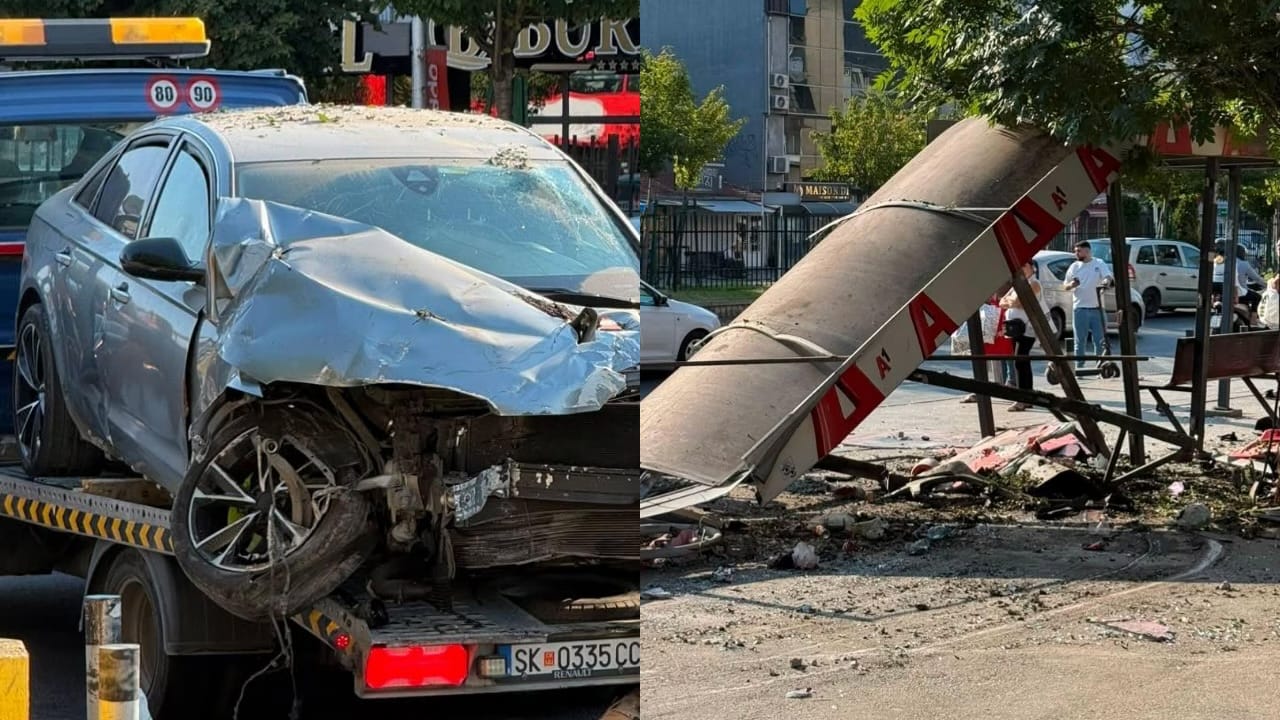Automjeti përplaset me një stacion autobusi në Bit Pazar të Shkupit